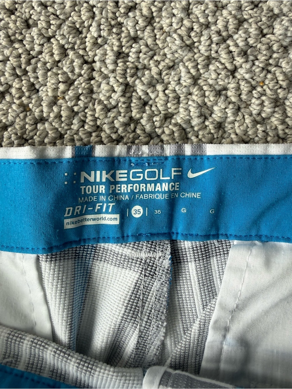 Nike White, Gray & Blue Plaid Golf Athletic Shorts - Picture 3 of 4